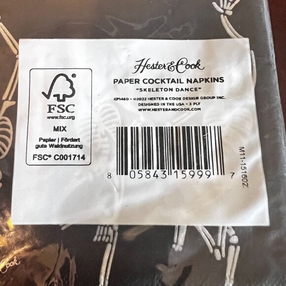 Hester & Cook Skeleton Dance Paper Cocktail Napkins 3-Ply Halloween Party - Picture 3 of 5